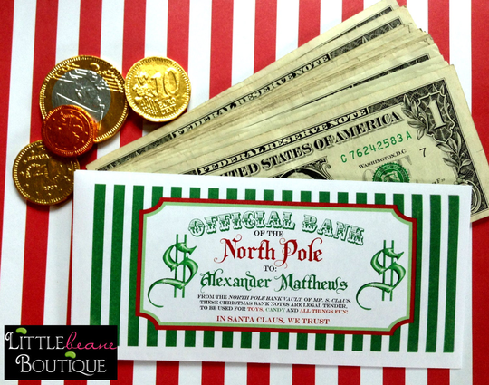 Personalized Christmas Money Envelopes, Gift, 8 Designs To Choose From, Santa Bucks, Children, Kids, Stocking Stuffer