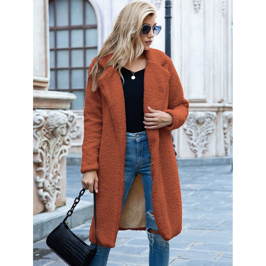VITIANA Women Black Long Open Stitch Coat Winter Women Red Turn-Down Collar Blends Clothes Femme Party Clothing Dropshipping - brown, 3xl
