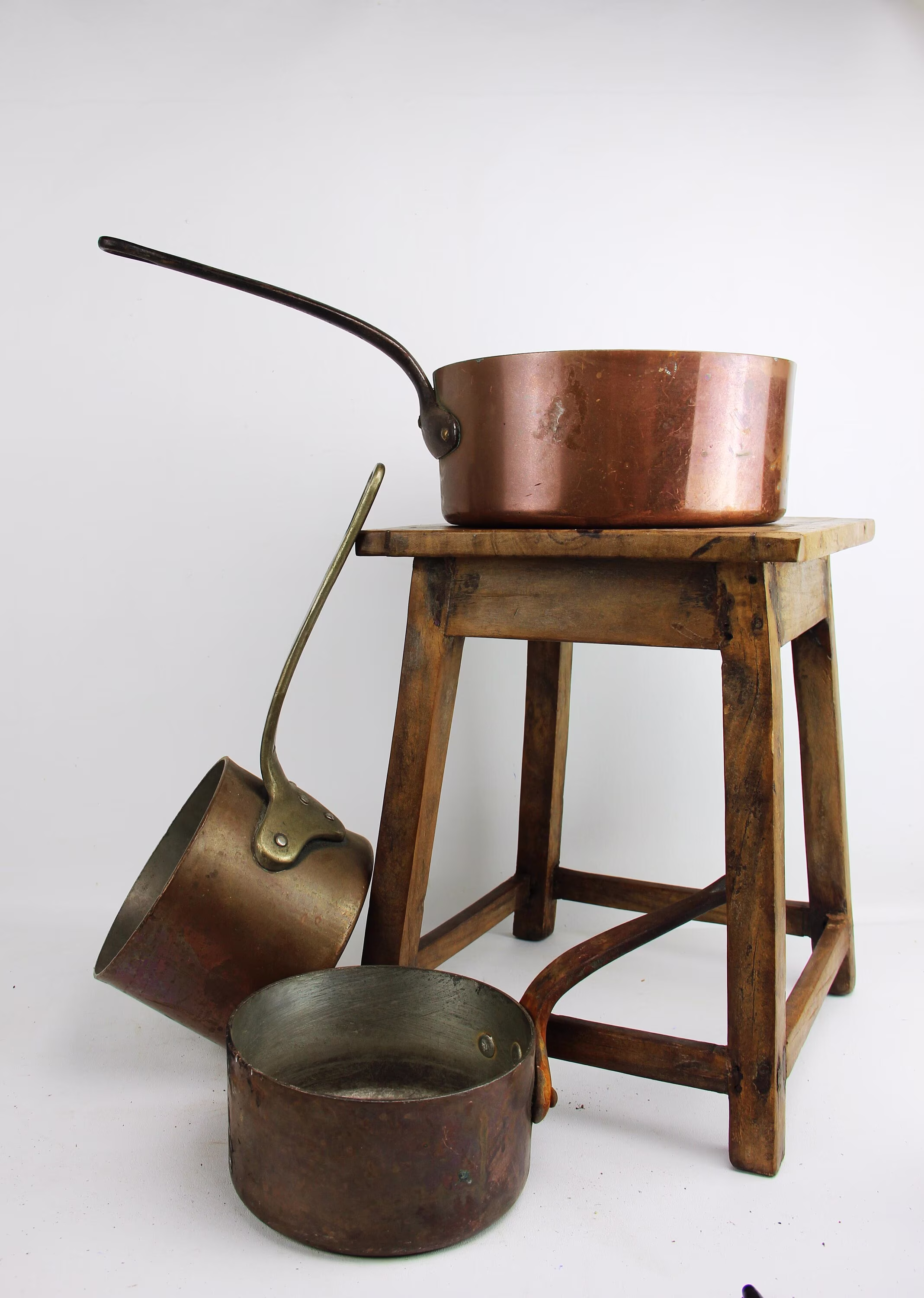 Antique Solid Copper Pots, Julie Child Style Sauce Pan, Cookware