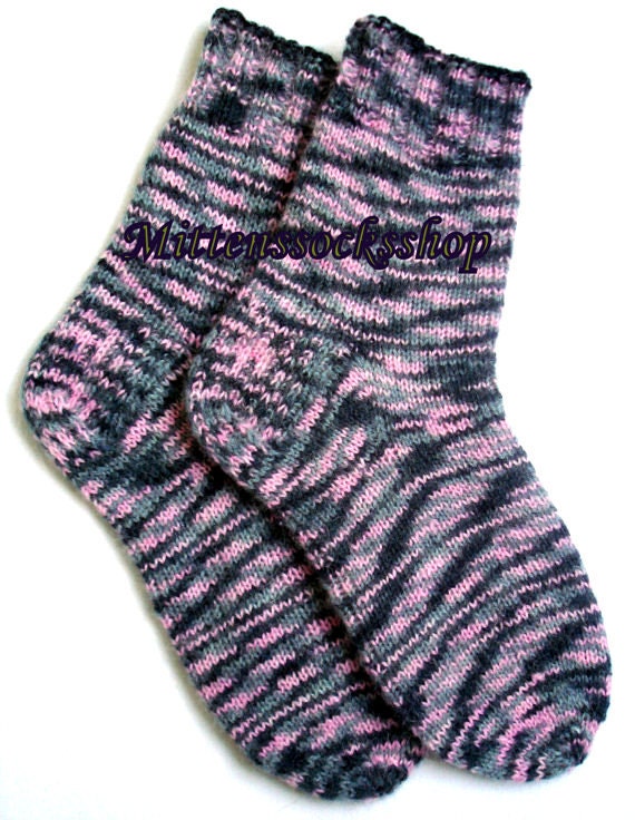 Purple Gray Black Socks Hand Knitted Very Warm From Melange Colors Angora Wool Sleeping Women's Girl's Men's