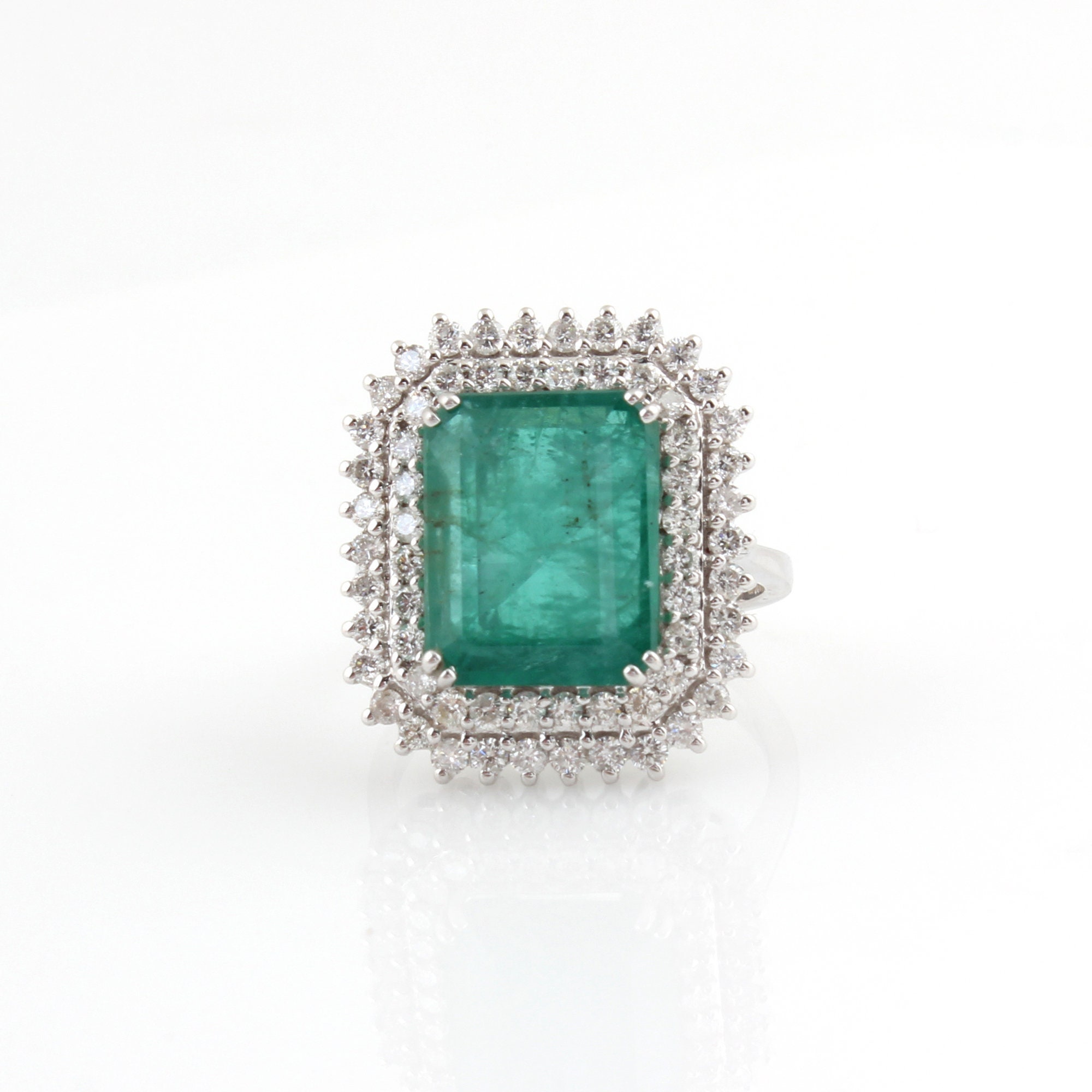 New 1.18 Ct Si Clarity Hi Color Pave Diamond Emerald Ring, Wedding Style 18K White Gold Victorian Jewelry Gifts