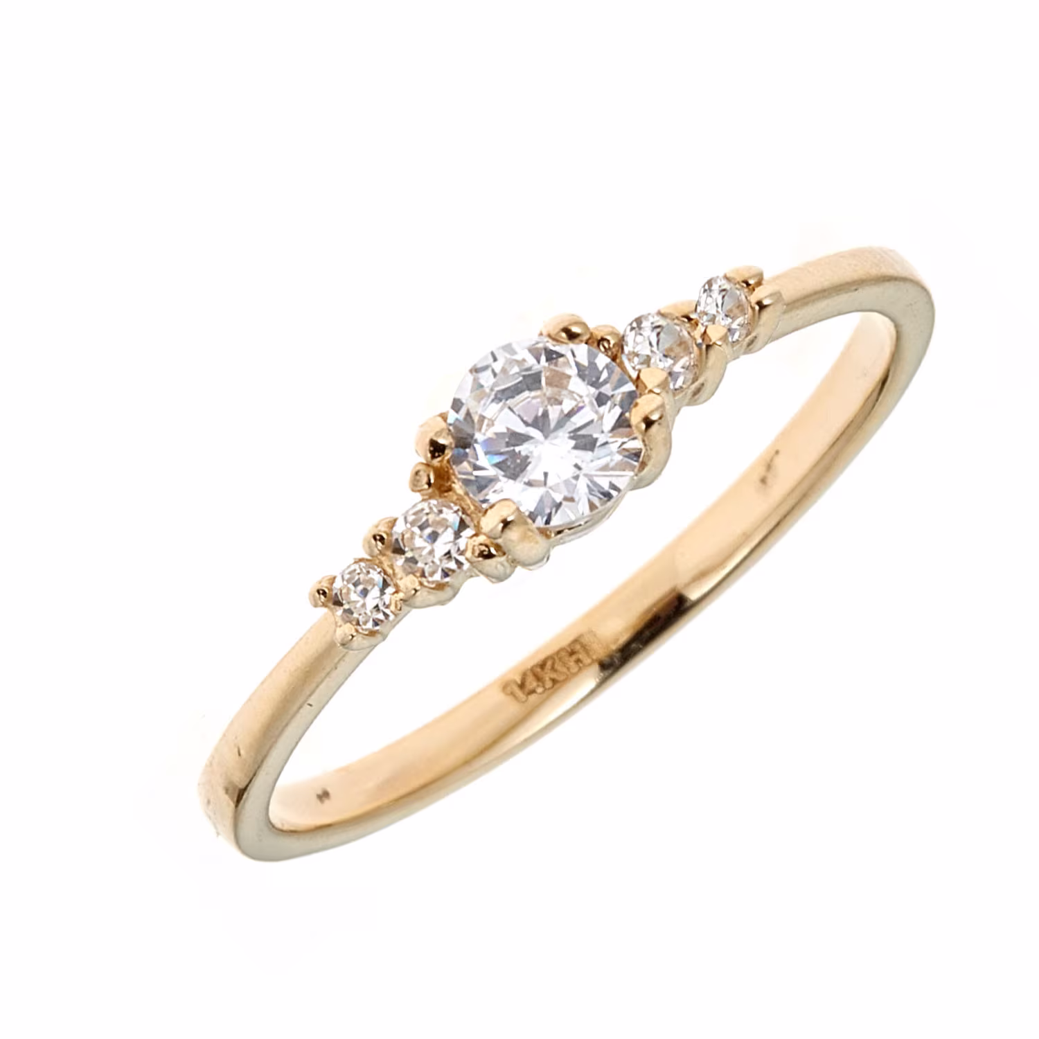 14K Yellow Gold 3 White Cz Cubic Zirconia Stones Girls Ring Small Band Size