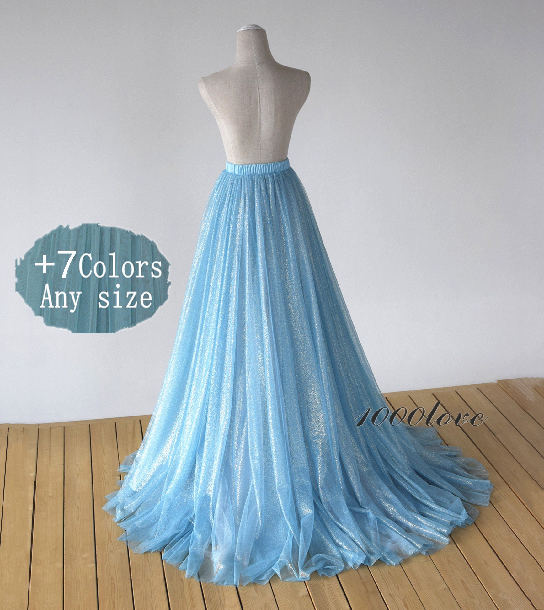 Sparkle Long Maxi Tulle Train Skirt, Shimmering Bridesmaid Dress, Blinking Photo Shoot Evening Skirt