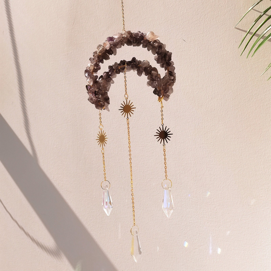 Moon Sun Catcher, Crystal Suncatcher, Hanging Prism, Ornaments, Boho, Window Decor, Aurora Gemstone, Rainbow Maker, Christmas Gifts
