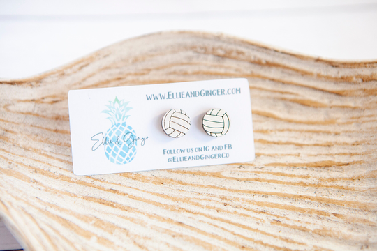 Volleyball Earrings | Mom Wood Stud Gift For Her