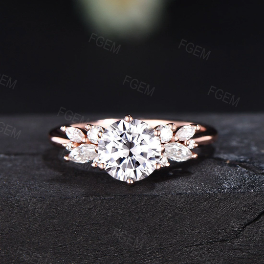 1Ct Round Cut Colorless Moissanite Cluster Engagement Rings Sterling Silver/10K/14K/18K Rose Gold Unique Diamond Wedding Ring Promise Gift