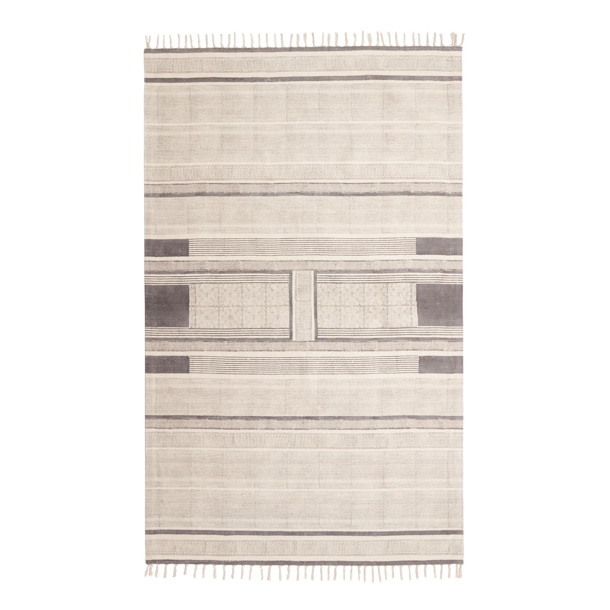 Charcoal Block Print Cotton Emory Area Rug: Gray - 5' x 8' by World Market