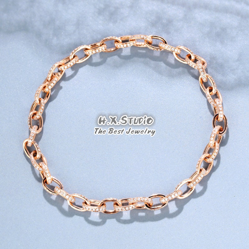 1.50Ctw Diamond Link Chain Bracelet in Solid 18K Gold/Custom Fine Jewelry/Personalization Design/Gift For Women & Girls