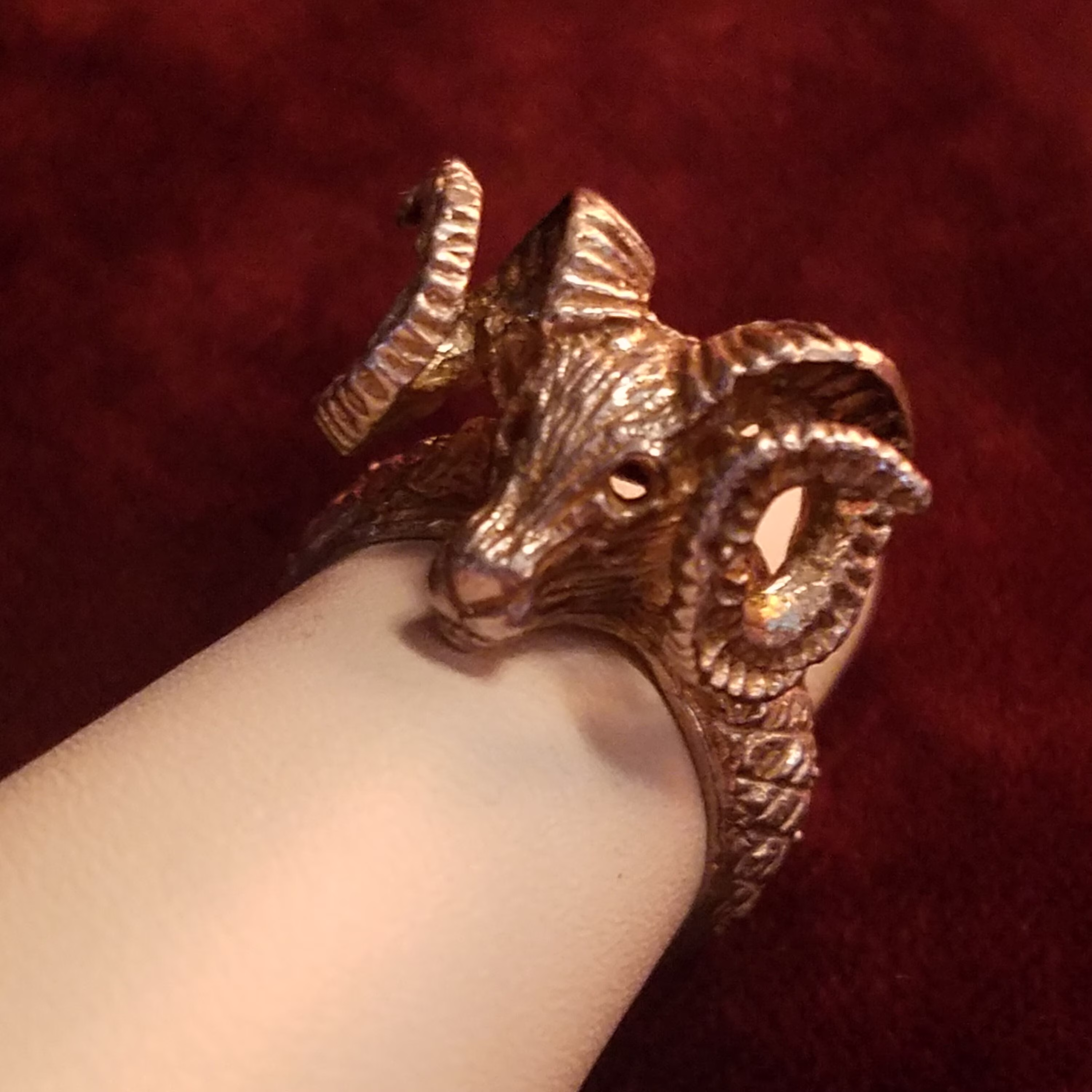 Vintage Ram's Head Ring, Sterling Silver, Zodiac Sign Aries Goat Baphomet