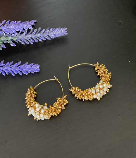 Small Cute Trendy Hoop Earrings With Clustered Pearls Gold Plating/Hoops Pearl Beads Hoop Jhumkas