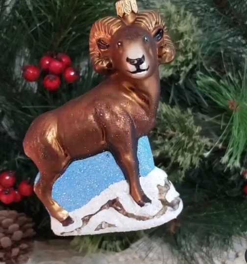 Ram Sheep Blown Glass Christmas Ornament Decoration