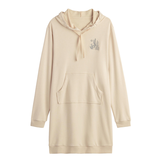 Oatmeal Cactus Embroidered Fleece Hoodie Lounge Tunic: Natural by World Market