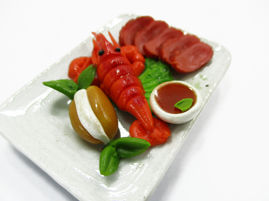 Dollhouse Miniatures Food Lobster Glaze Ham Steak Seafood 16 Compatible With Barbie Supply 15843
