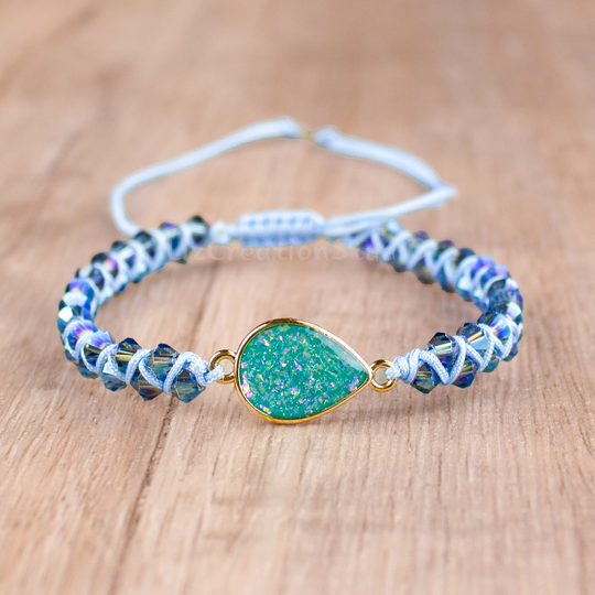 Blue Crystals Bracelet-Natural Gemstone Braided Bracelet-Healing Meditation Grounding Calming Balance Bracelet