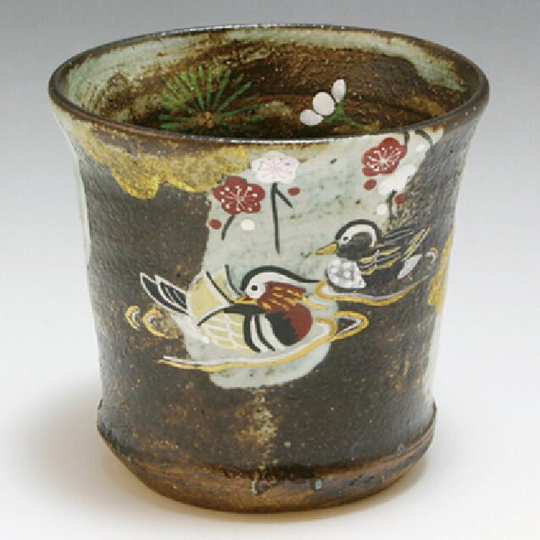 Kyo Kiyomizu Yaki Ware Japanese Shochu Sake Cup Tumbler Mandarin Duck Japan