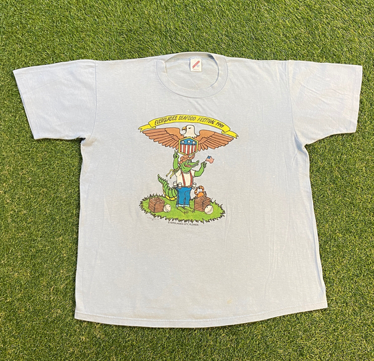Vintage Everglades Seafood Festival T Shirt Tee Jerzees Made USA Size Xxl 2Xl Florida Fl 1990S 90S