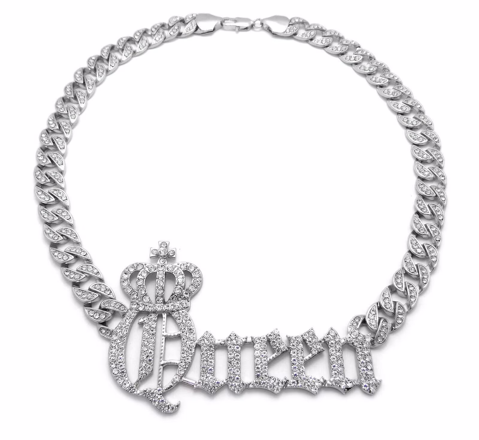 New Iced Out Crown Queen Pendant 10mm/18", 20", 24" Ice Bling Cuban Chain Necklaces