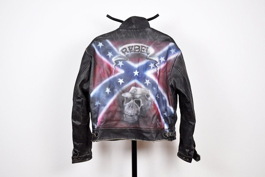 Vintage Handpainted Rebel Skull Airbrush Painting Distressed Sturdy Leather Motorcycle Biker Bomber Jacket