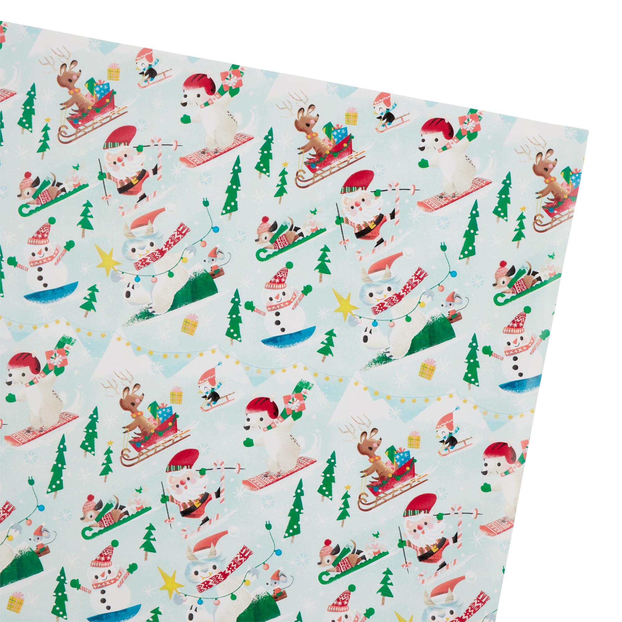 Skiing Santa And Snow Pals Holiday Wrapping Paper Roll: Multi by World Market