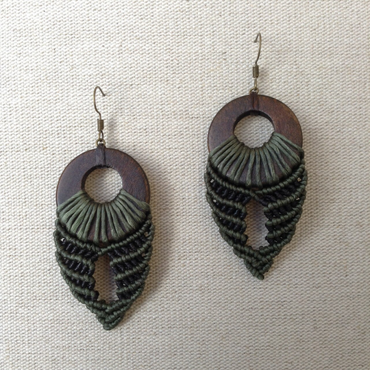 Macrame Earrings.handmade Earrings.gift For Women.boho Jewelry.green Earrings.hippie Jewelry.ethnic Her.wood Earrings