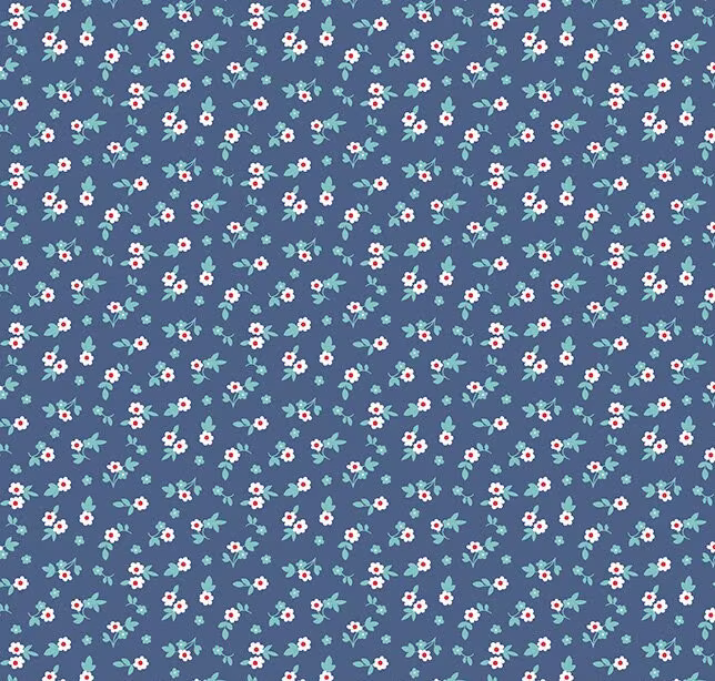 Cook Book Blossom Denim, Lori Holt For Riley Blake, 1/2 Yard - Cut Continuously, C11763-Denim