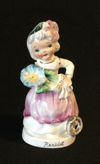 Vintage Lefton Porcelain Lady Holding Flower " Peridot Figurine