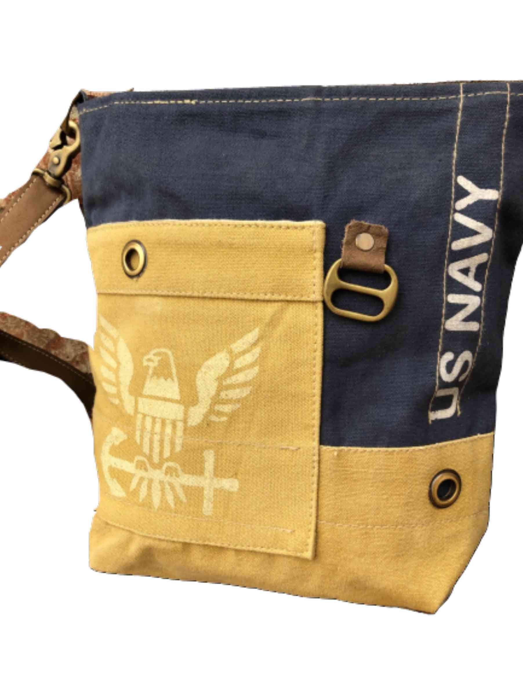 Navy Upcycled Military Canvas Crossbody Repurposed Tent Bag Navy Purse Wife Mom Handbag Proud