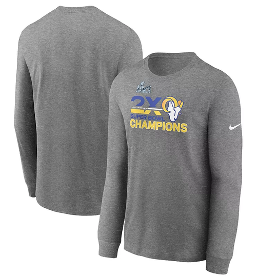 Men's Nike Heathered Charcoal Los Angeles Rams 2-Time Super Bowl Champions Long Sleeve T-Shirt, Size: Medium, LAR CHARCO