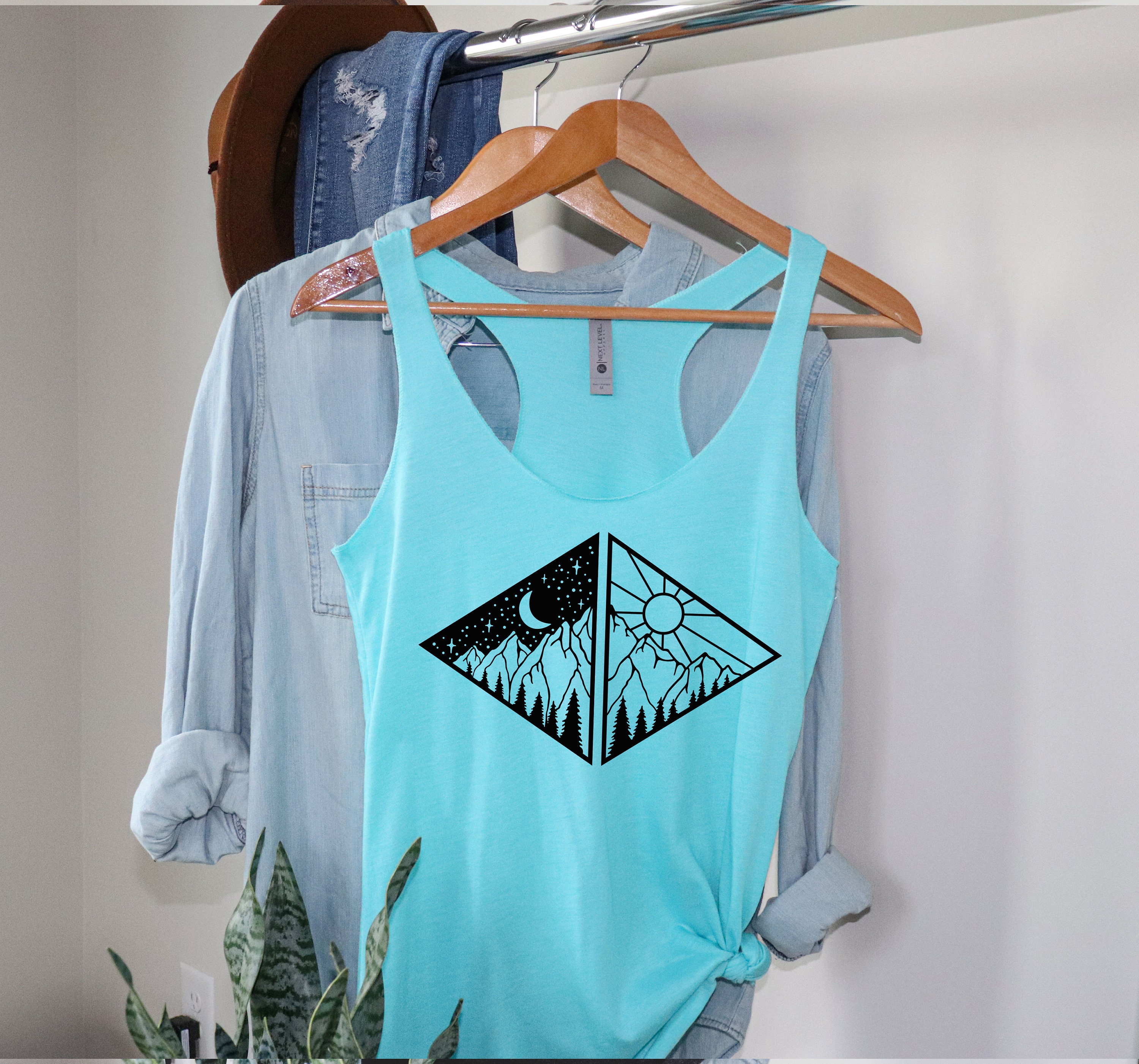 Sun & Moon Womens Racerback Tank Top Screen Printed Fast Free Shipping Womens Gift Cute Tank Sun Moon Hand