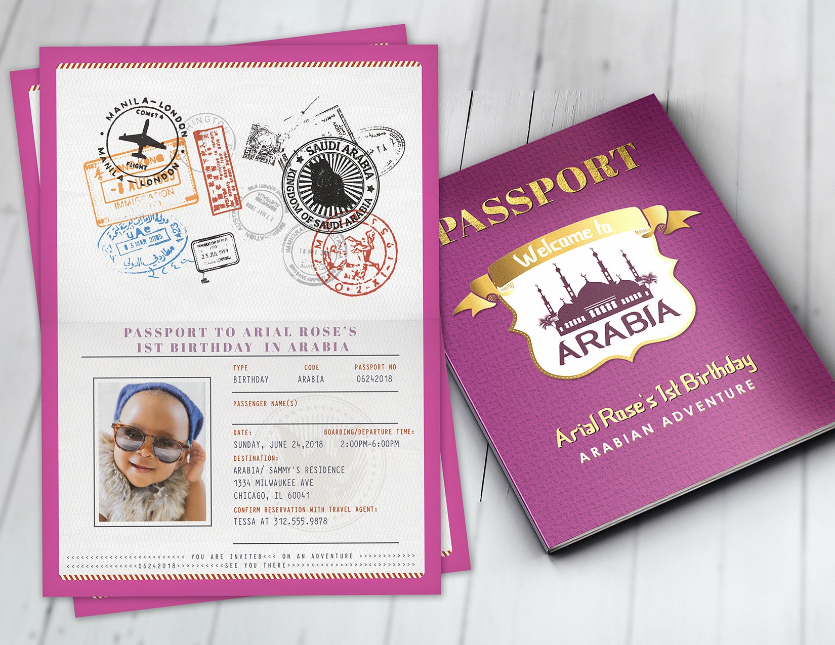 Arabia, Arabian, Passport & Ticket, Birthday Invitation, Girl Birthday, Travel Party Ethnic, Arabian Nights