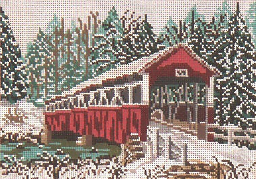 Needlepoint Handpainted Needle Crossings Covered Bridge Barronvale Pa