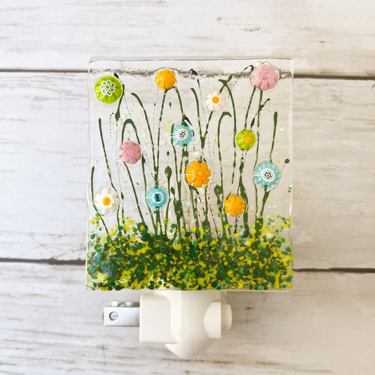 Citrus Blend Fused Glass Night Light, Floral Nightlight, Summer Flowers Art, Gift For Mom