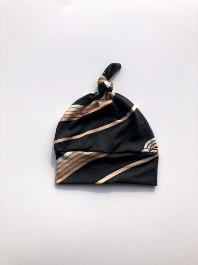 Black Gold Stripe Knot Hat Beanie Baby Toddler Infant Girl Take Home Photo Prop Gift Shower Birthday Accessory Soft Cotton Knit Solid