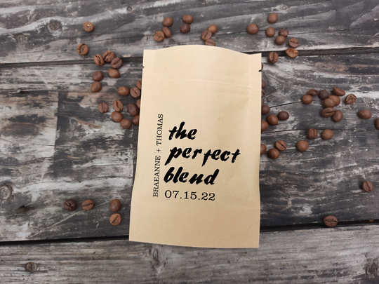 The Perfect Blend Coffee Personalized Wedding Favor Bag Bridal Shower Bags Resealable Pouch Bean