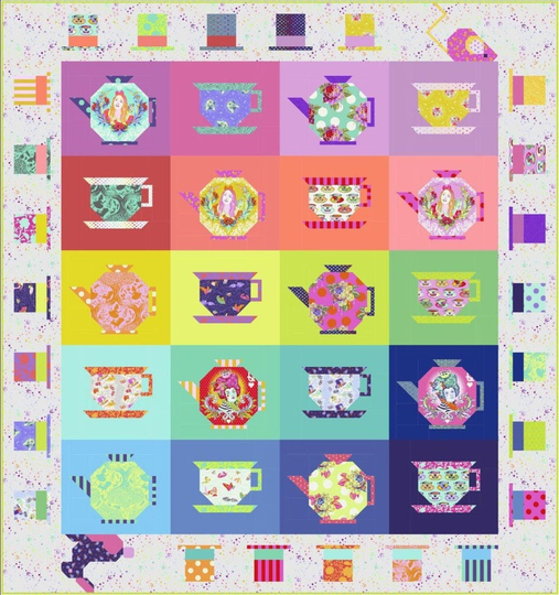 Mad Hatter Tea Party Quilt Kit By Tula Pink For Free Spirit Fabrics 76" X 81" Featuring Curiouser