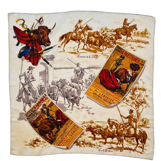 Vintage Scarf in Silk Blend "La Corrida"