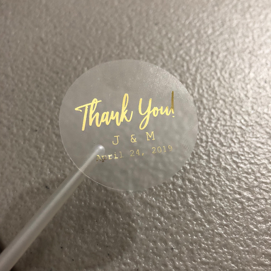 Clear Gold Foil Wedding Thank You Stickers | Sticker Favor Real USA Made