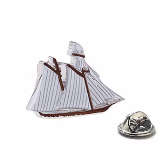 Sail Boat Lapel Pin Silver Sailing White Enamel Gift For Sailor Tie Tack Clipper