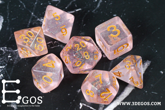 Glass Of Pink Dnd Dice Set For Dungeons & Dragons, Pathfinder, D20, Polyhedral Resin | Fit in Box, Tower, Bag, Tray