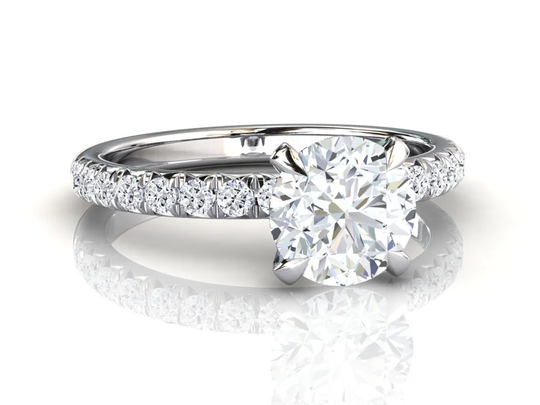 Solid Platinum Moissanite Engagement Ring, Pave Set Natural Diamonds, Classic Anniversary Certified Wedding