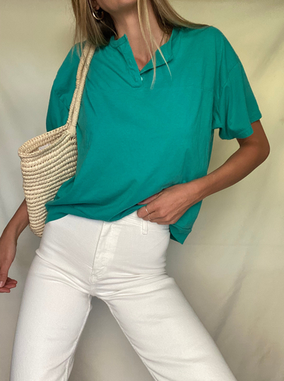 Vintage Teal Oversized Boxy Cotton Blend 90S T Shirt