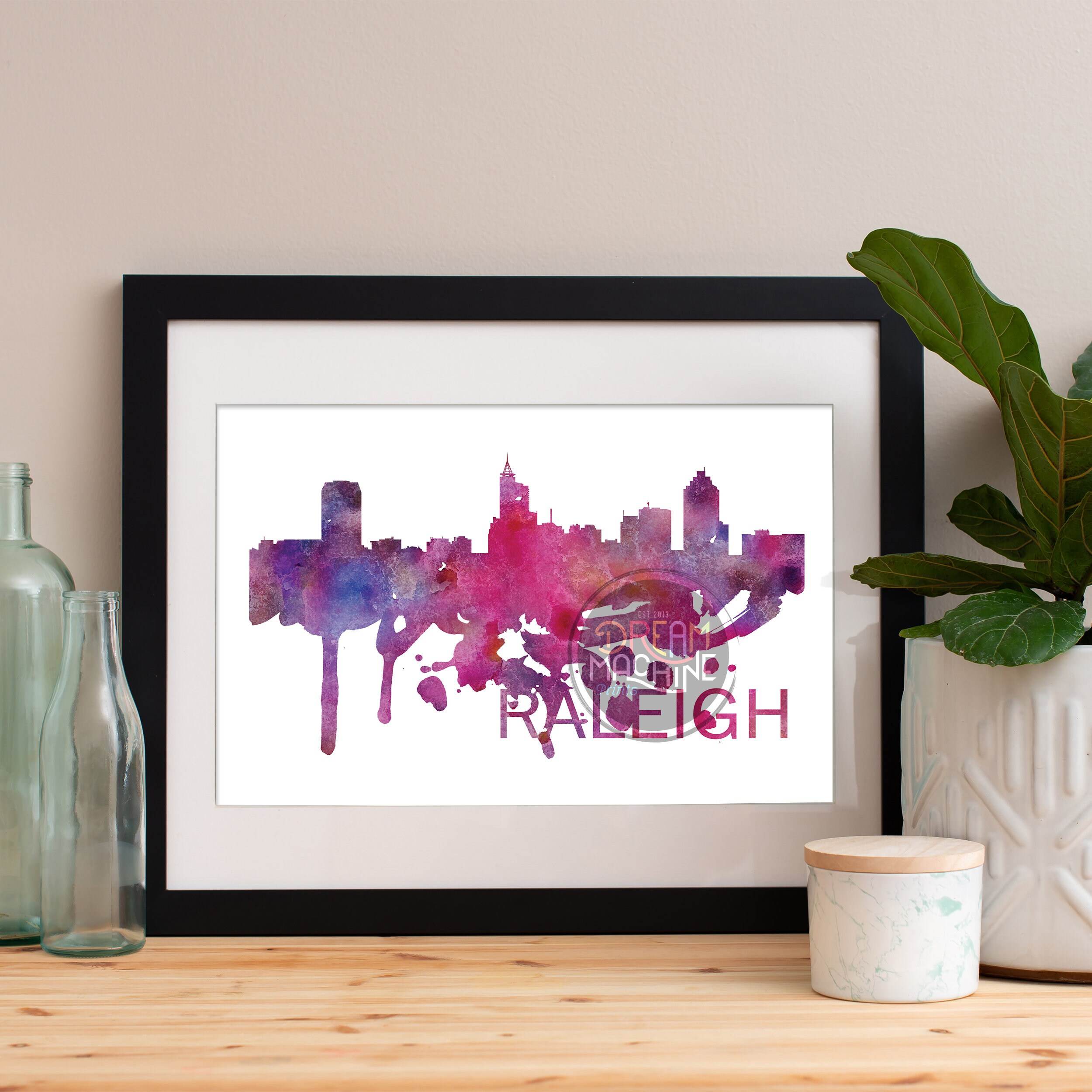 Raleigh Watercolor Skyline, Art, Poster, Print, Map, Wall
