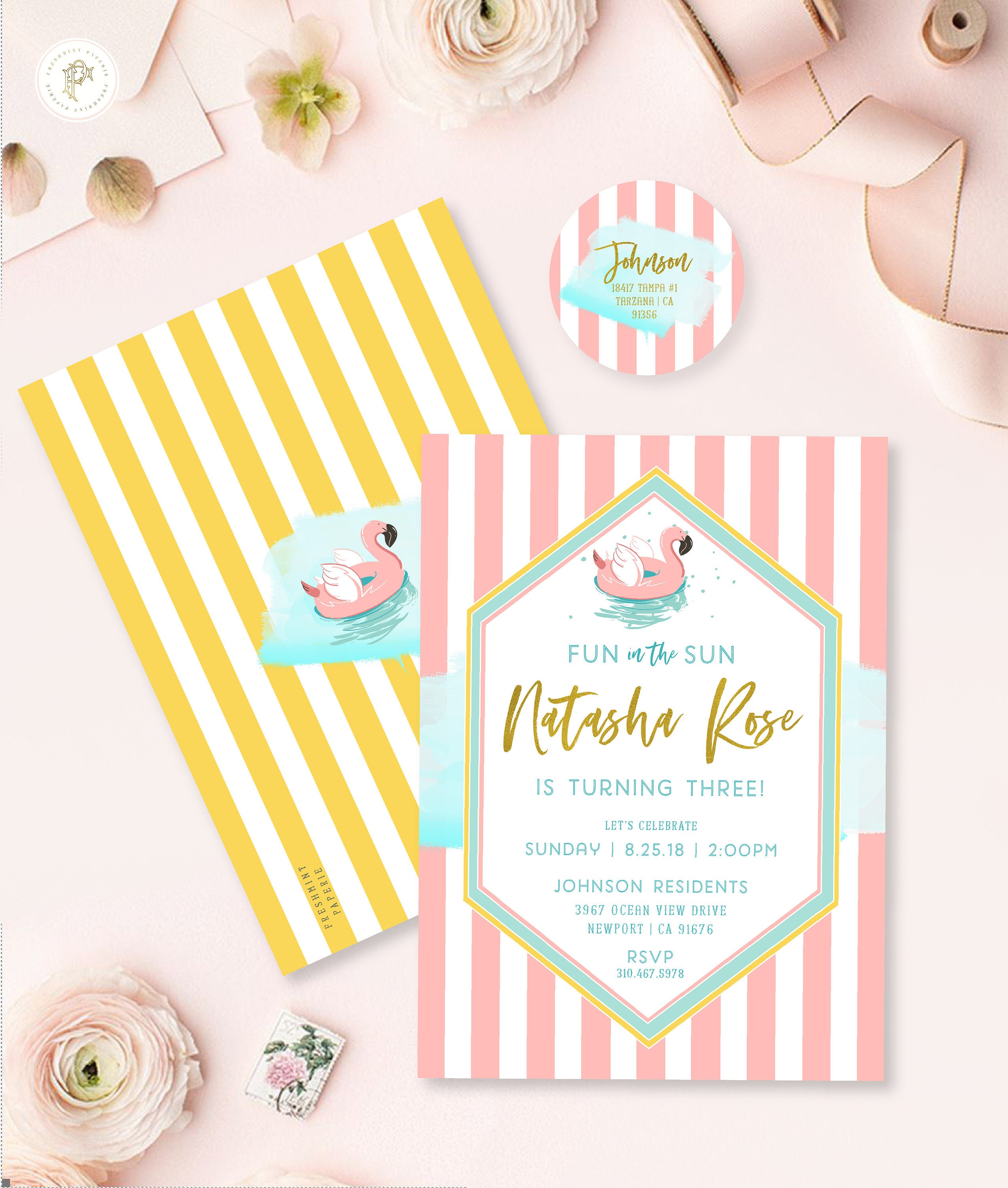 Fun in The Sun Invitation - Pool Party Invitation Flamingo Bbq First Birthday Summer Invite