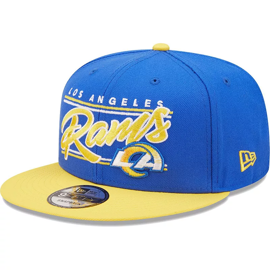 Men's New Era Royal/Gold Los Angeles Rams Team Script 9FIFTY Snapback Hat, Blue