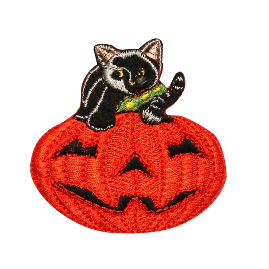 Id 0809 Jack O Lantern & Cat Patch Halloween Embroidered Iron On Applique