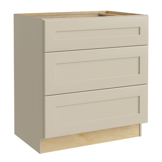 Luxxe Cabinetry Norfolk 30-in W x 34.5-in H x 24-in D Blended Cream Painted Drawer Base Fully Assembled Semi-custom Cabinet (Shaker Door Style)