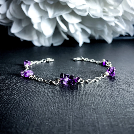 Raw Amethyst Satellite Chain Gemstone Bracelet Dark Jewelry For Men & Women