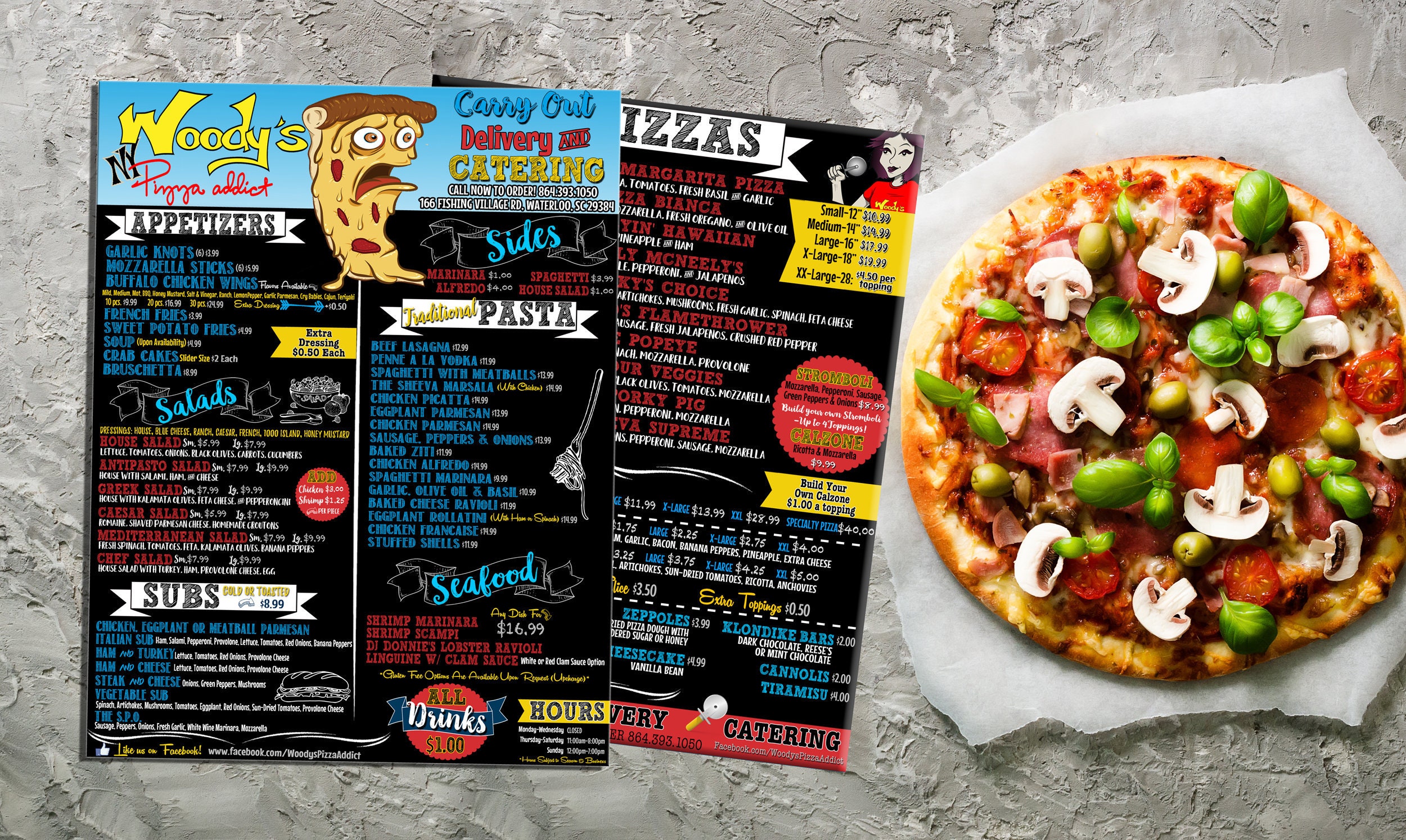 Business Menu, Custom Menus, Chalkboard Style Pizza Menu, Italian Unique Menu Ideas, Place Sign Ideas