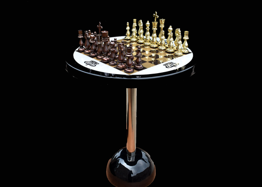 The Executive Series Brass Chess Table 21 1/2" With 4.25" King Handcrafted Pieces Meal Chess SetThe Empire