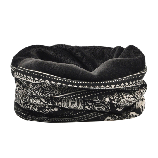 Beanie Warm Floral Print Cotton Blend Plush Lining Unisex Hat Scarf for Cold Day - black, one size